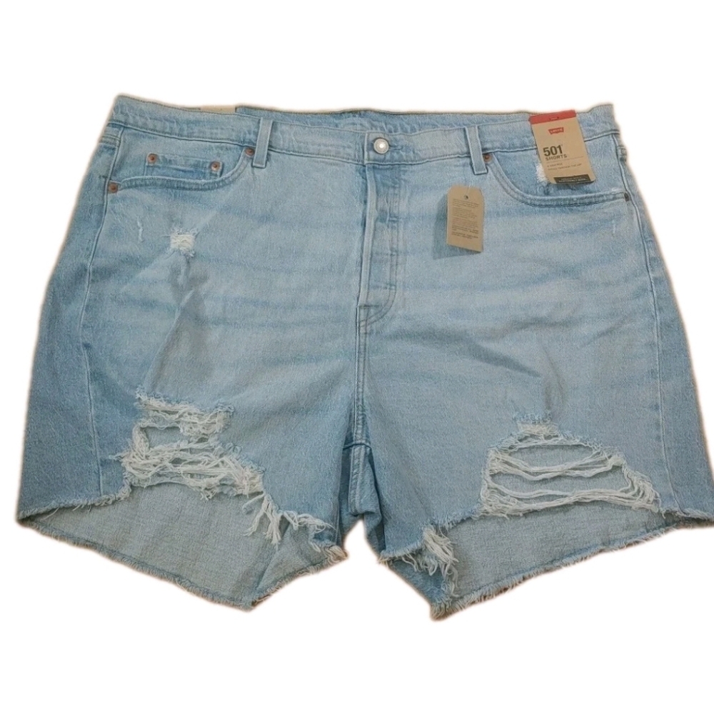 Levi's Cutoffs Jean Shorts Plus 22W Button Fly Light Blue Distressed Denim New - Picture 2 of 13